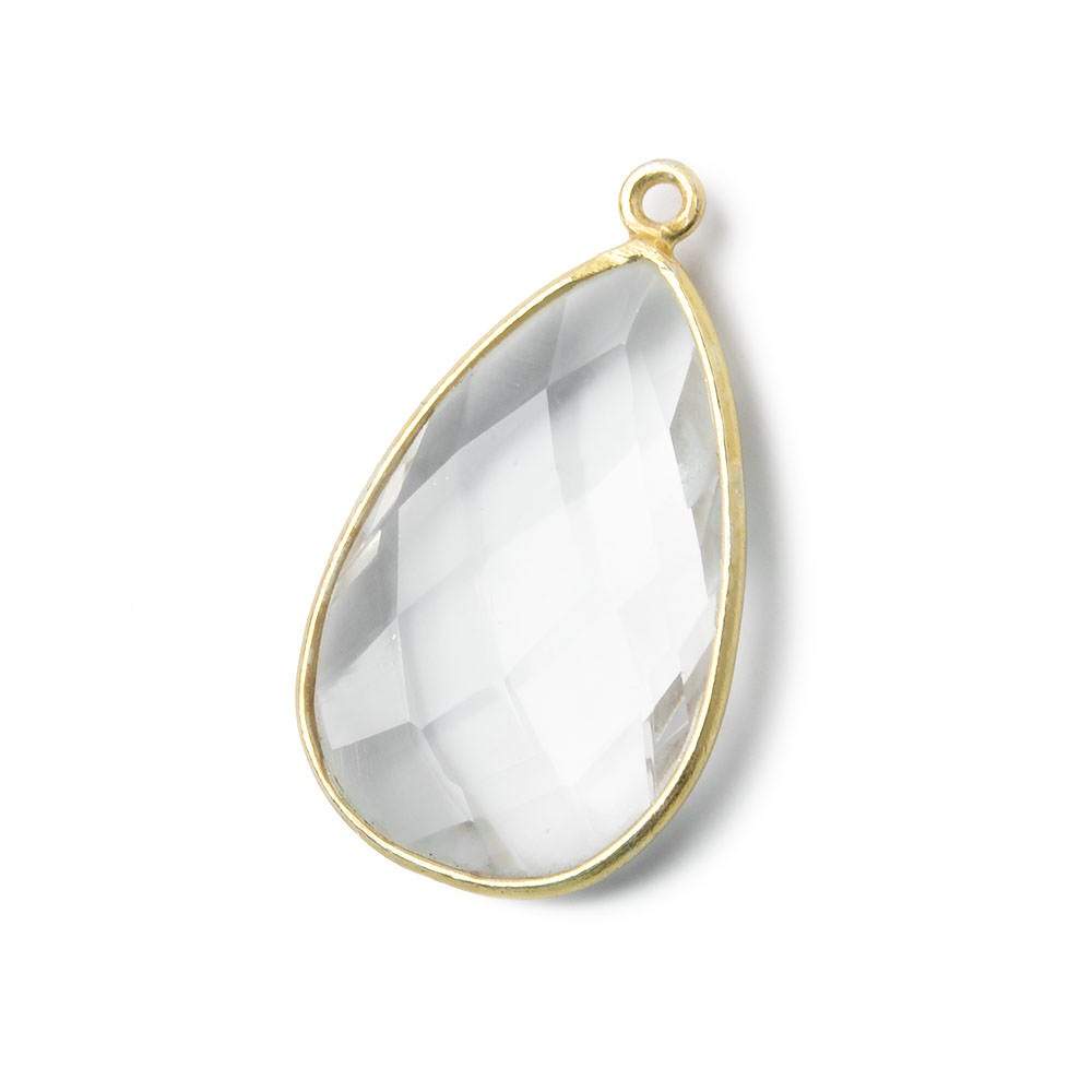 26x16mm Vermeil Bezeled Crystal Quartz faceted Pear Focal Pendant - Beadsofcambay.com