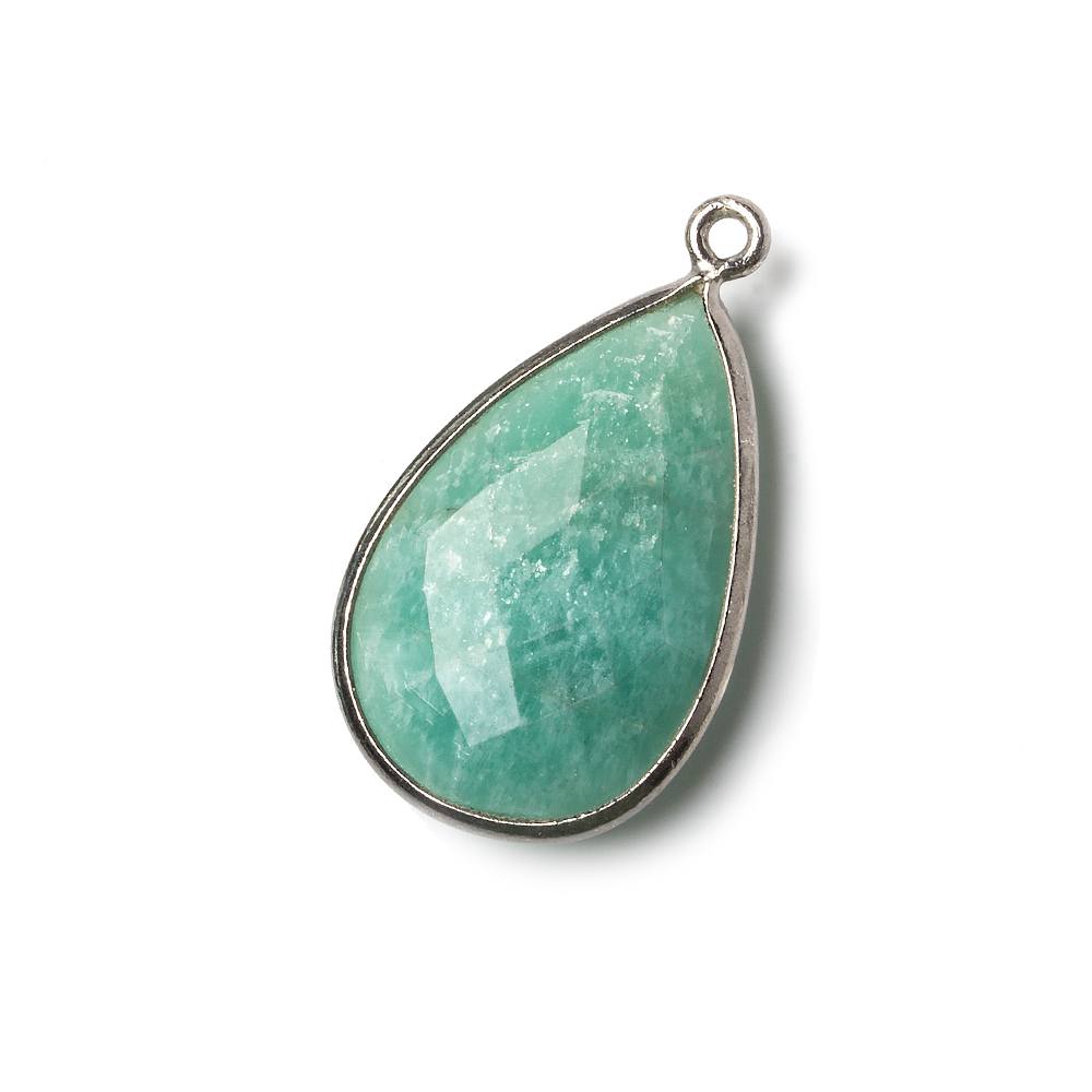 26x17mm Black Gold .925 Bezel Amazonite faceted pear Pendant 1 piece - Beadsofcambay.com