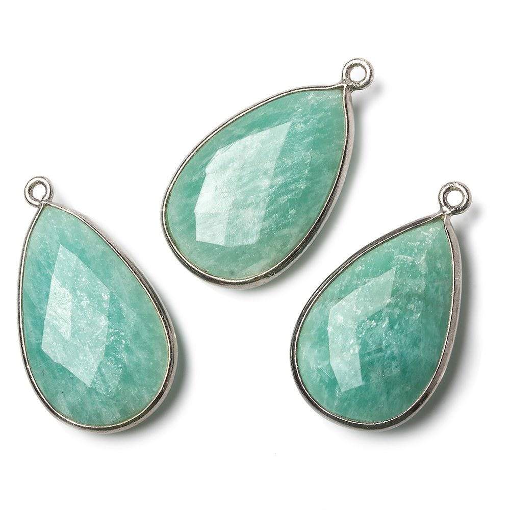 26x17mm Black Gold .925 Bezel Amazonite faceted pear Pendant 1 piece - Beadsofcambay.com