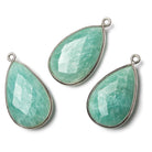 26x17mm Black Gold .925 Bezel Amazonite faceted pear Pendant 1 piece - Beadsofcambay.com