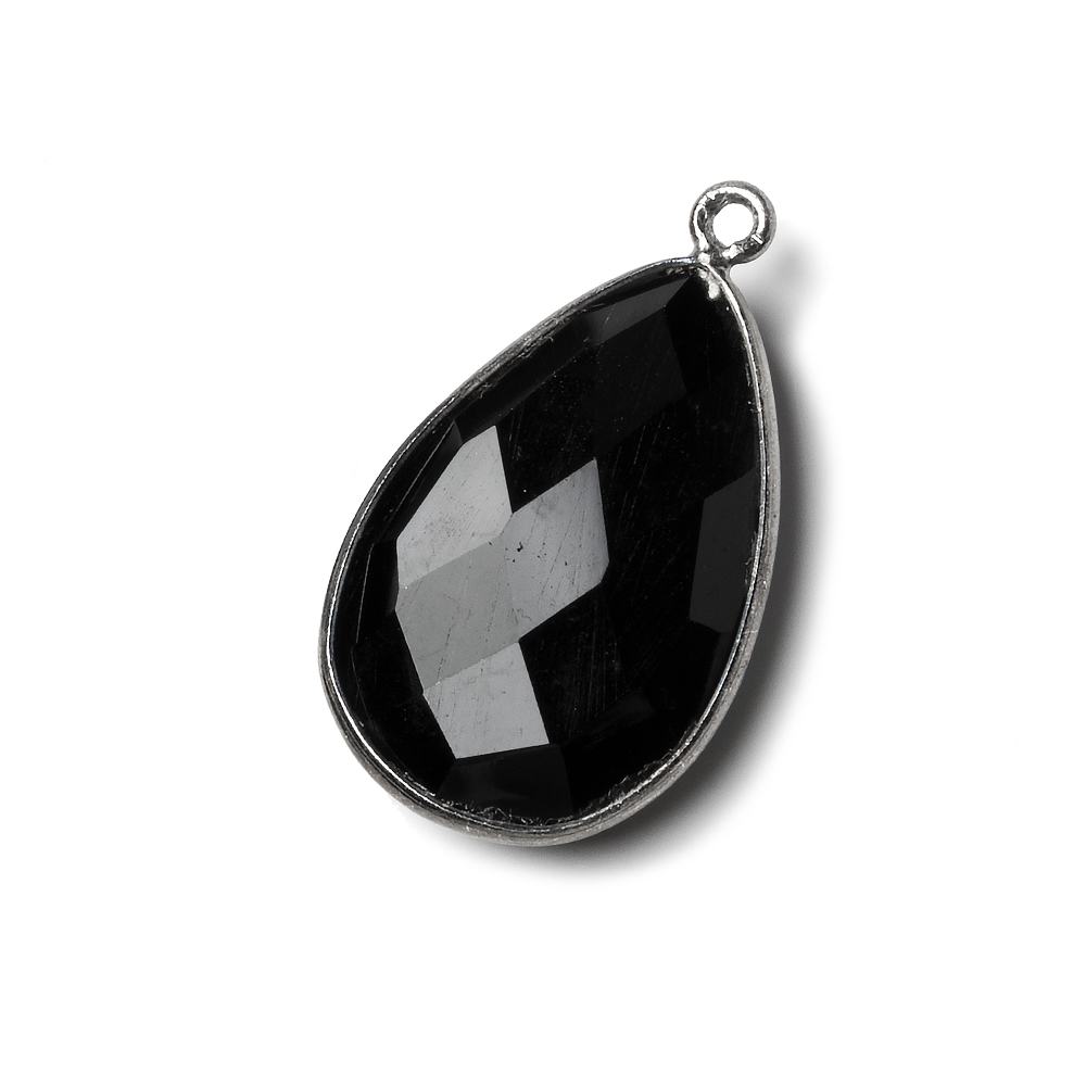 26x17mm Black Gold .925 Bezel Black Chalcedony faceted pear Pendant 1 piece - Beadsofcambay.com