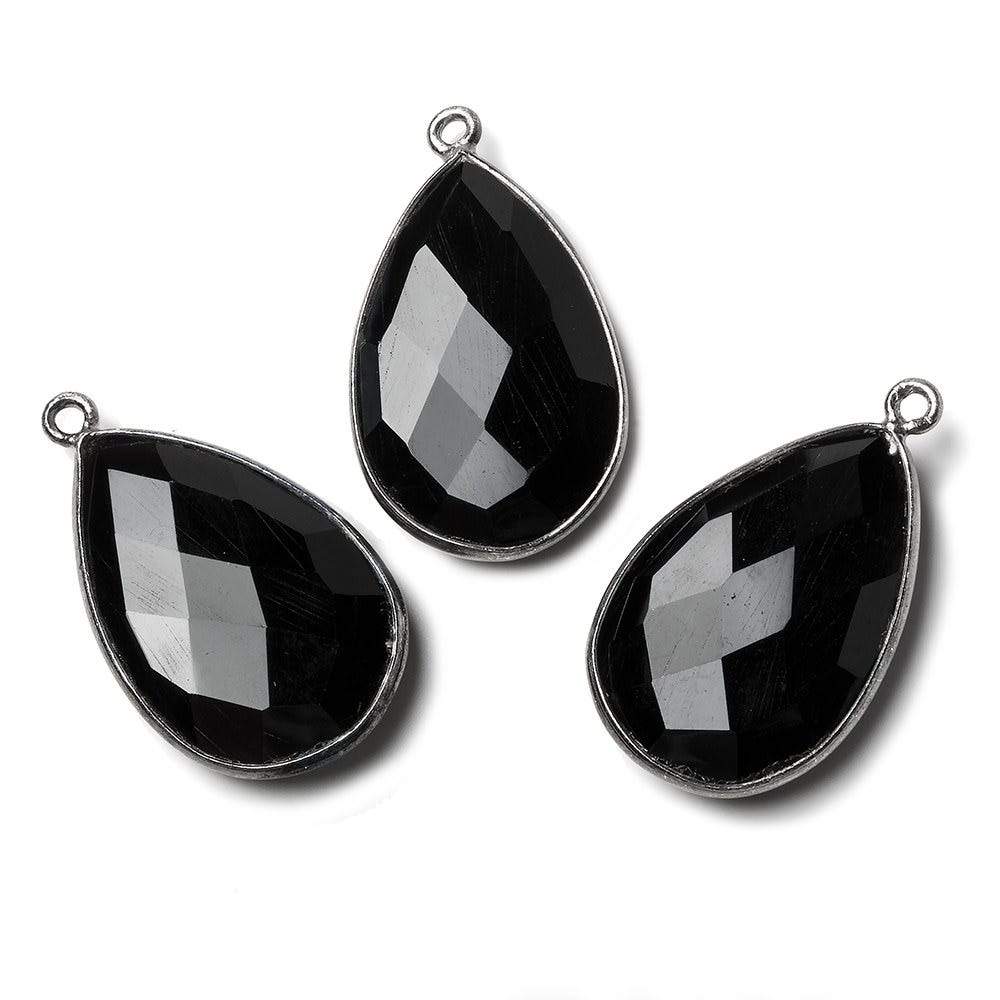 26x17mm Black Gold .925 Bezel Black Chalcedony faceted pear Pendant 1 piece - Beadsofcambay.com