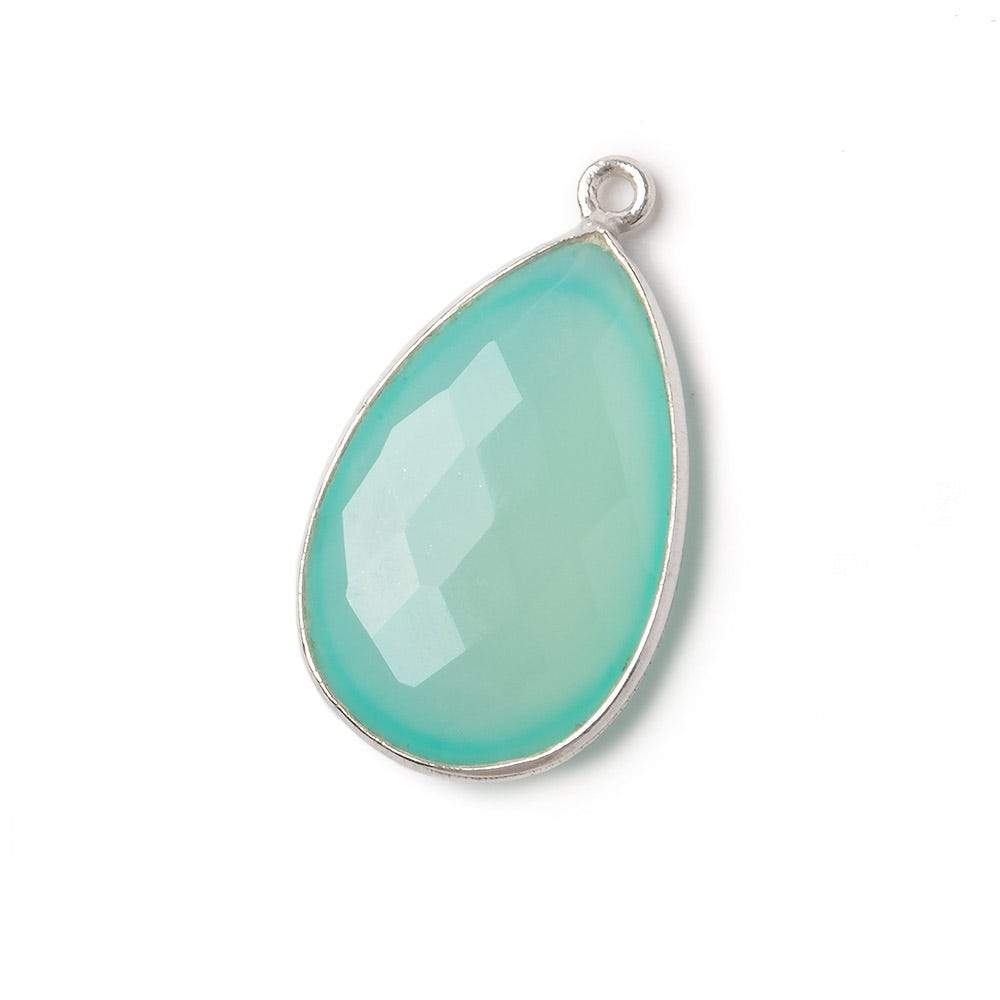 26x17mm Silver .925 Bezeled Seaglass Chalcedony faceted Pear Pendant 1 piece - Beadsofcambay.com