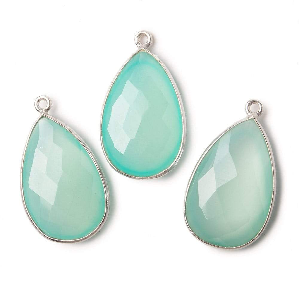 26x17mm Silver .925 Bezeled Seaglass Chalcedony faceted Pear Pendant 1 piece - Beadsofcambay.com