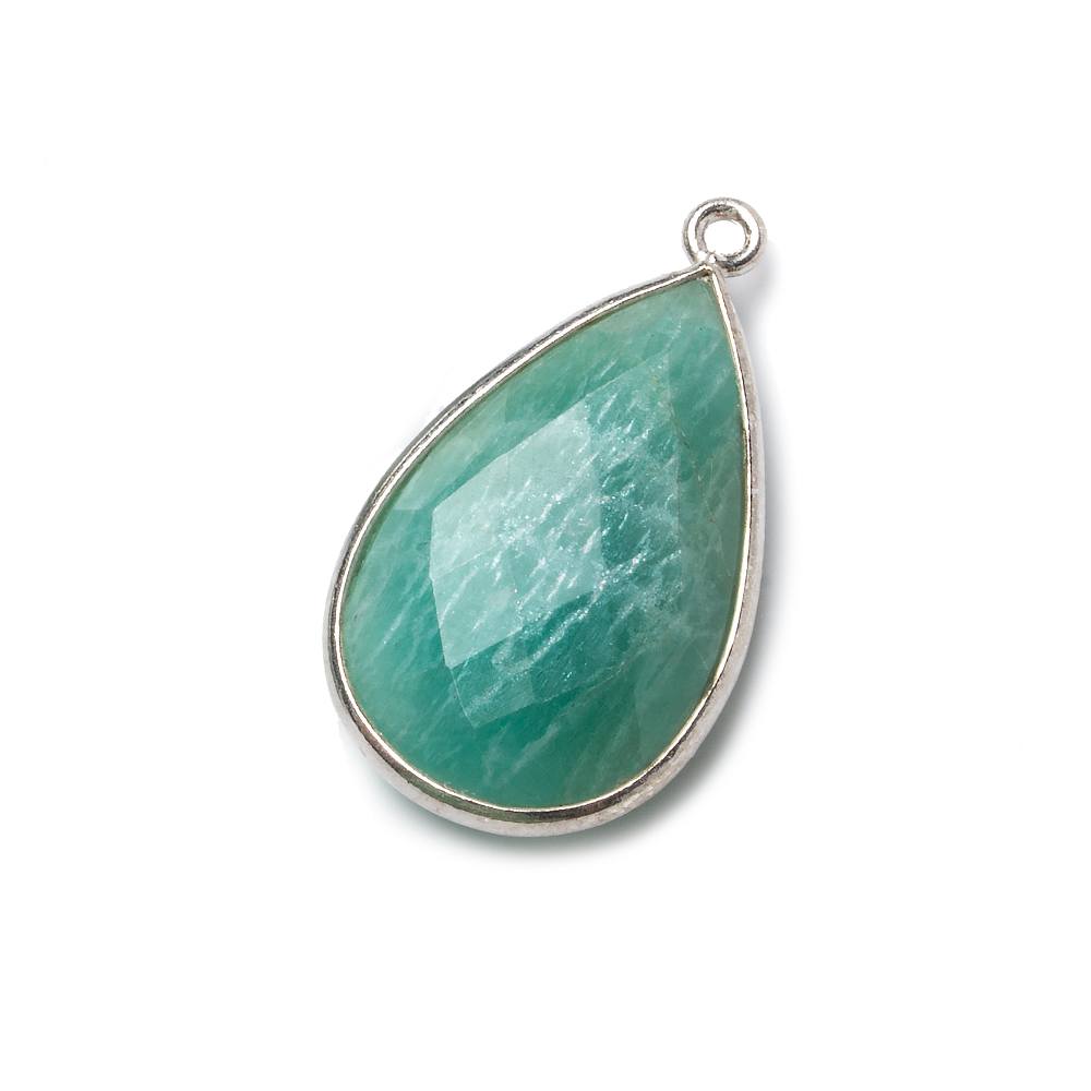 26x17mm Silver Bezel Amazonite faceted pear Pendant 1 piece - Beadsofcambay.com