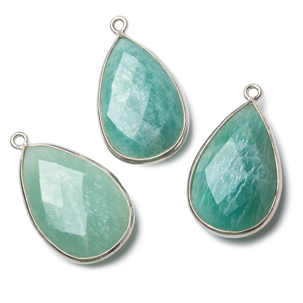 26x17mm Silver Bezel Amazonite faceted pear Pendant 1 piece - Beadsofcambay.com