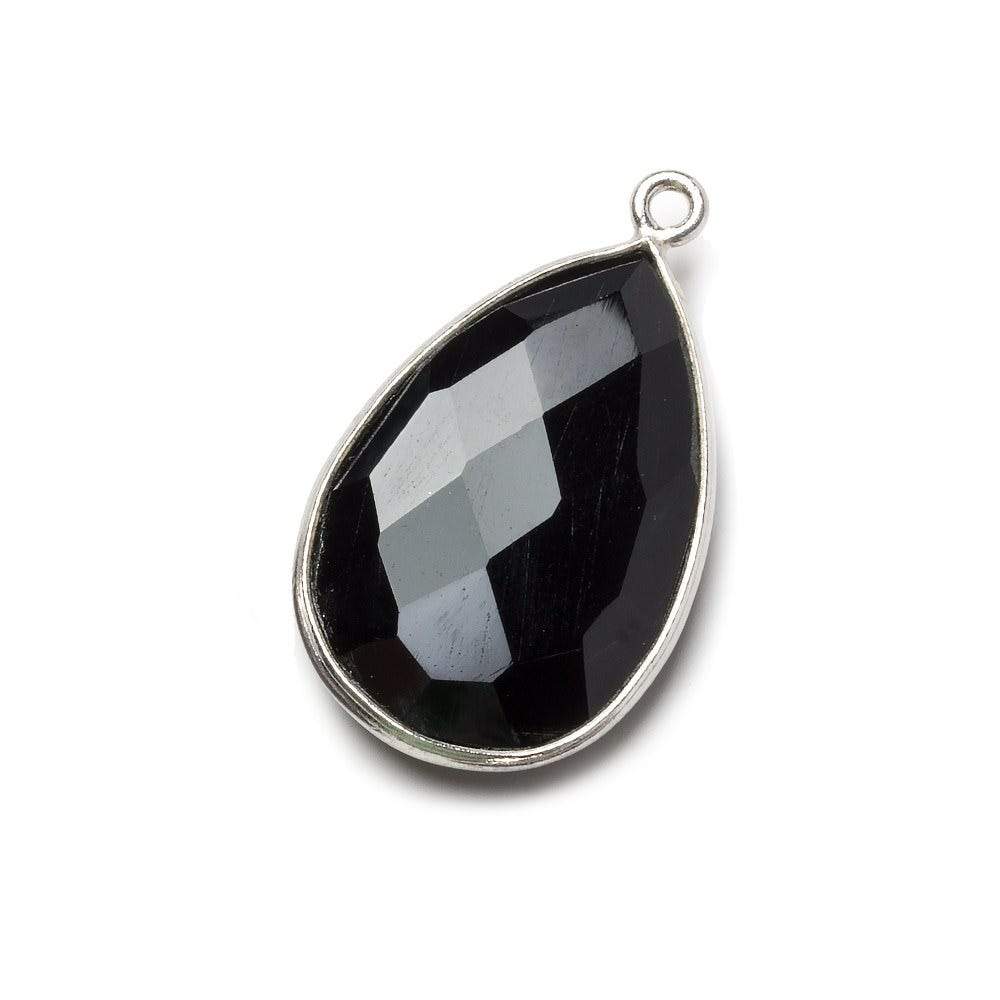 26x17mm Silver Bezel Black Chalcedony faceted pear Pendant 1 piece - Beadsofcambay.com