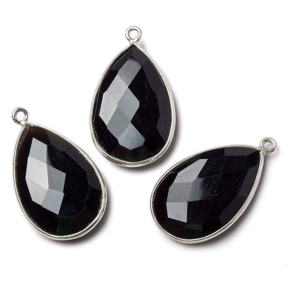 26x17mm Silver Bezel Black Chalcedony faceted pear Pendant 1 piece - Beadsofcambay.com