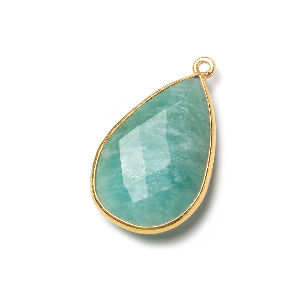 26x17mm Vermeil Bezel Amazonite faceted pear Pendant 1 piece - Beadsofcambay.com