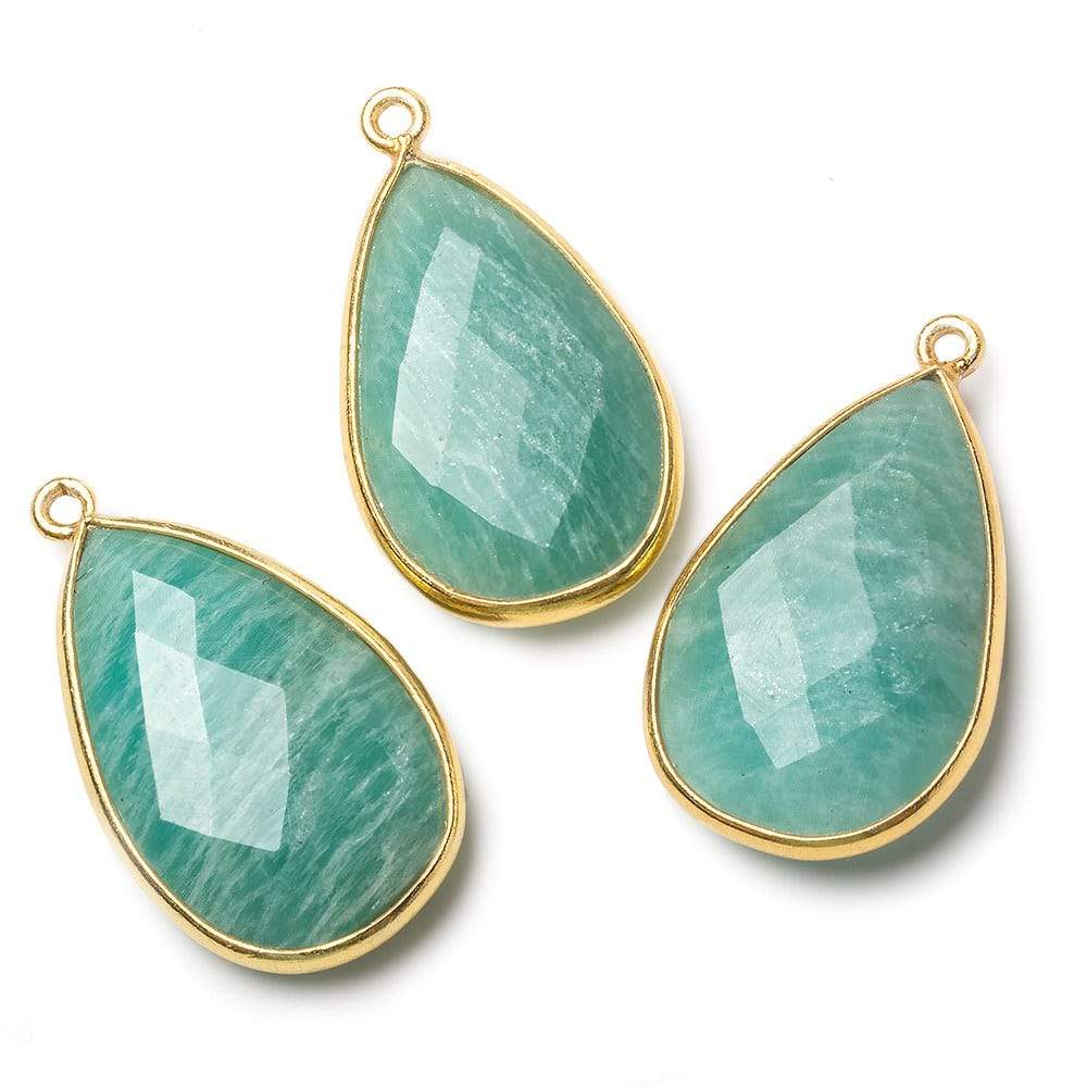 26x17mm Vermeil Bezel Amazonite faceted pear Pendant 1 piece - Beadsofcambay.com