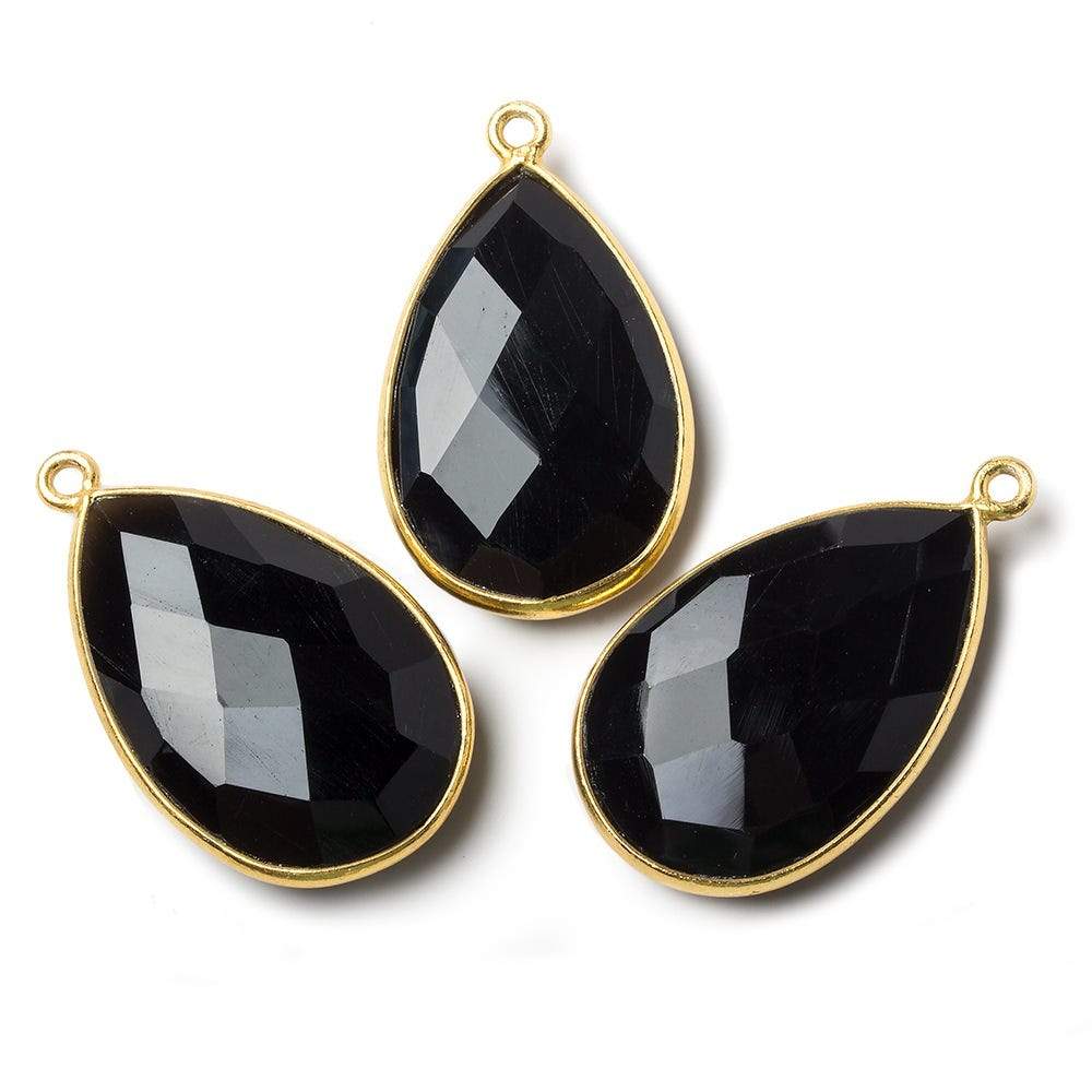 26x17mm Vermeil Bezel Black Chalcedony faceted pear Pendant 1 piece - Beadsofcambay.com