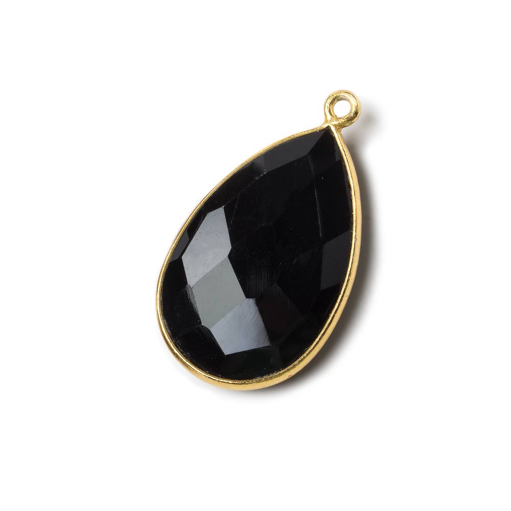 26x17mm Vermeil Bezel Black Chalcedony faceted pear Pendant 1 piece - Beadsofcambay.com