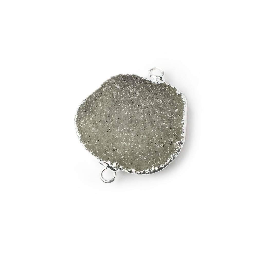 26x18x4mm Silver Leaf Silver Grey Agate Drusy Free Shape Connector 1 piece - Beadsofcambay.com