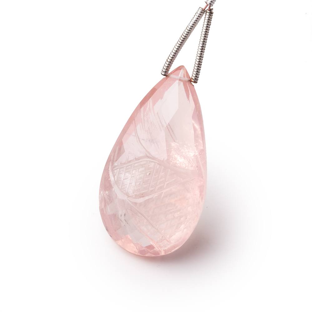 26x19-29x17mm Rose Quartz Carved Pear Focal 1 Bead - Beadsofcambay.com