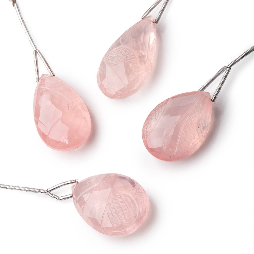 26x19-29x17mm Rose Quartz Carved Pear Focal 1 Bead - Beadsofcambay.com