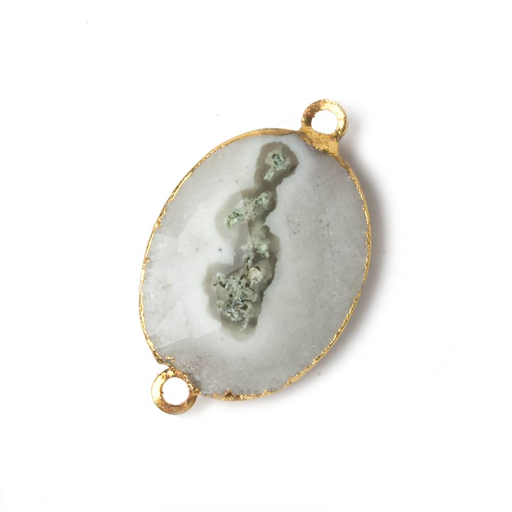 26x20mm 22kt Gold Leafed Natural Stalactite Solar Quartz Oval Connector 1 piece - Beadsofcambay.com