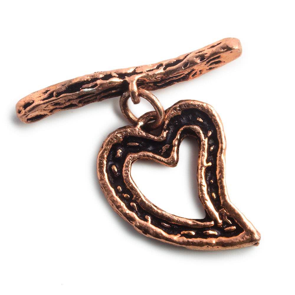 26x20mm Copper Toggle Antiqued Heart Set of 2 - Beadsofcambay.com