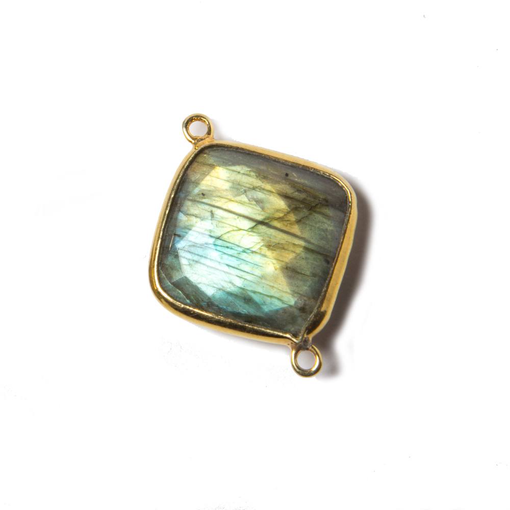 26x20x5mm Vermeil Bezeled Labradorite faceted square Connector 1 piece - Beadsofcambay.com