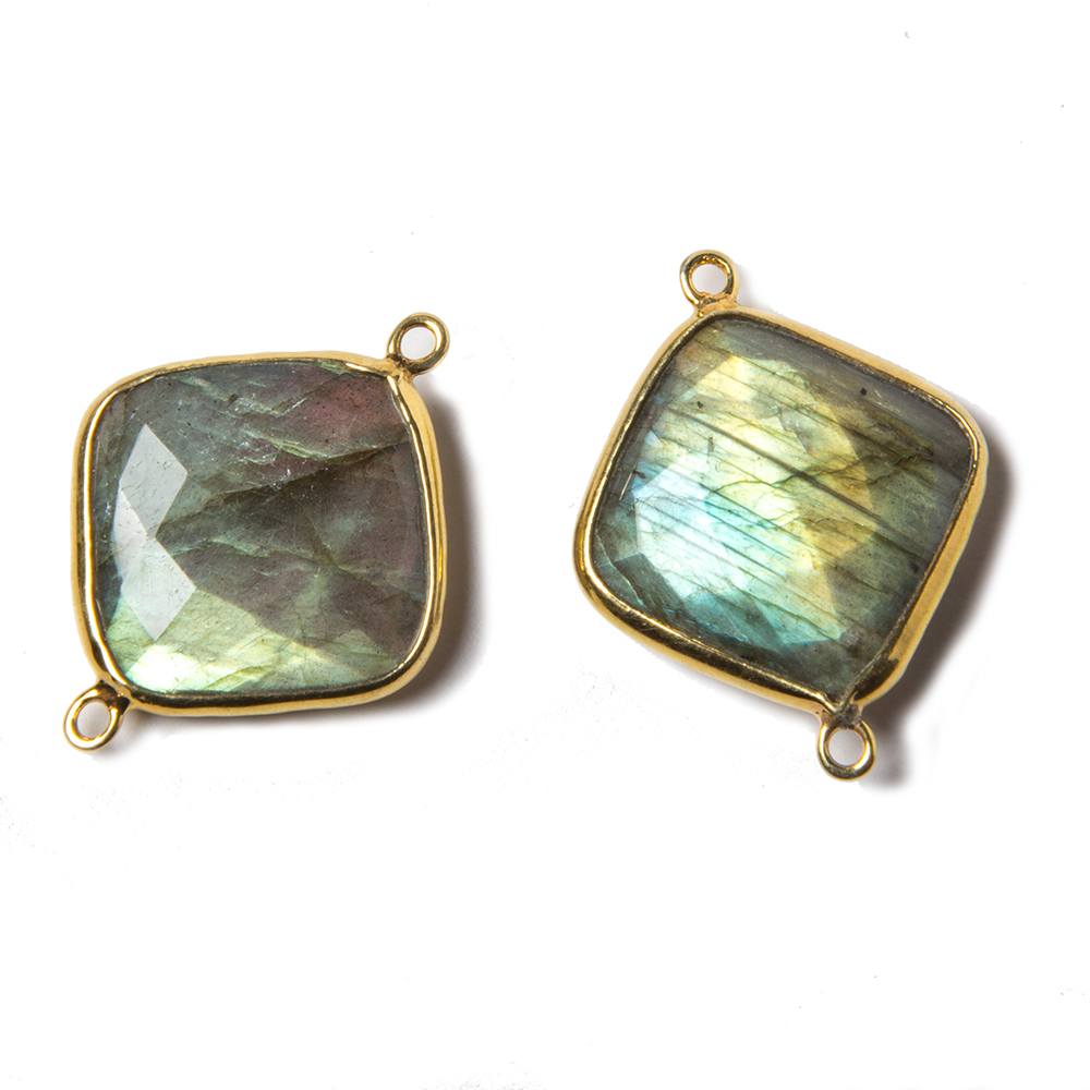 26x20x5mm Vermeil Bezeled Labradorite faceted square Connector 1 piece - Beadsofcambay.com