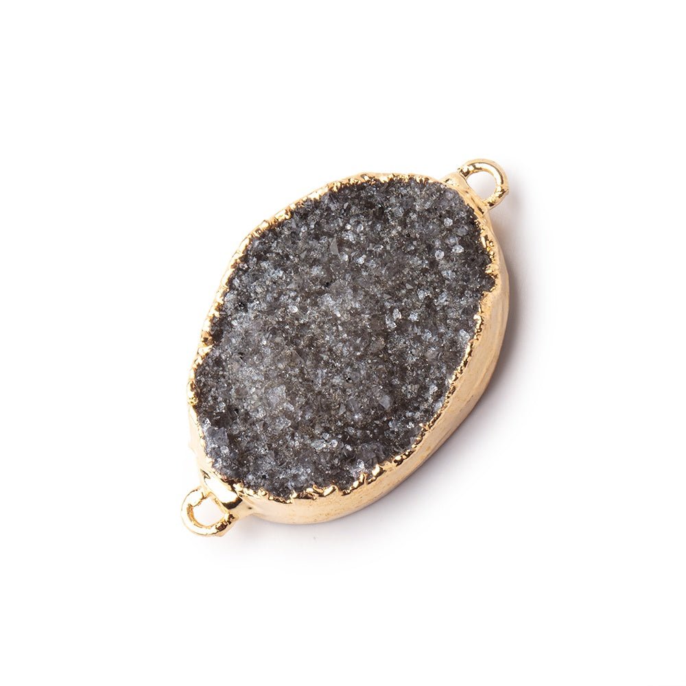 26x20x6mm Gold Leafed Grey Agate Oval Drusy Connector 1 piece - Beadsofcambay.com