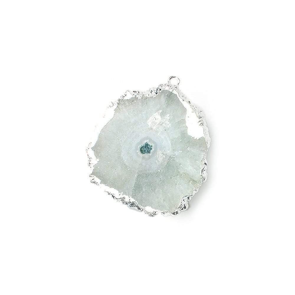 26x21mm Silver leafed Solar Quartz Slice Pendant 1 piece - Beadsofcambay.com