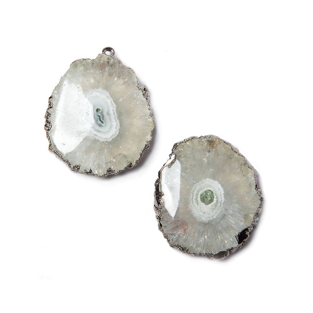 26x22mm to 27x23mm Black Gold Leaf Edged Solar Quartz Stalactite Pendant Set of 2 - Beadsofcambay.com