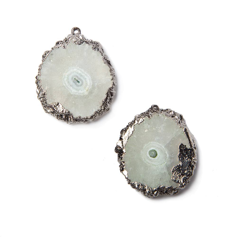 26x22mm to 27x23mm Black Gold Leaf Edged Solar Quartz Stalactite Pendant Set of 2 - Beadsofcambay.com