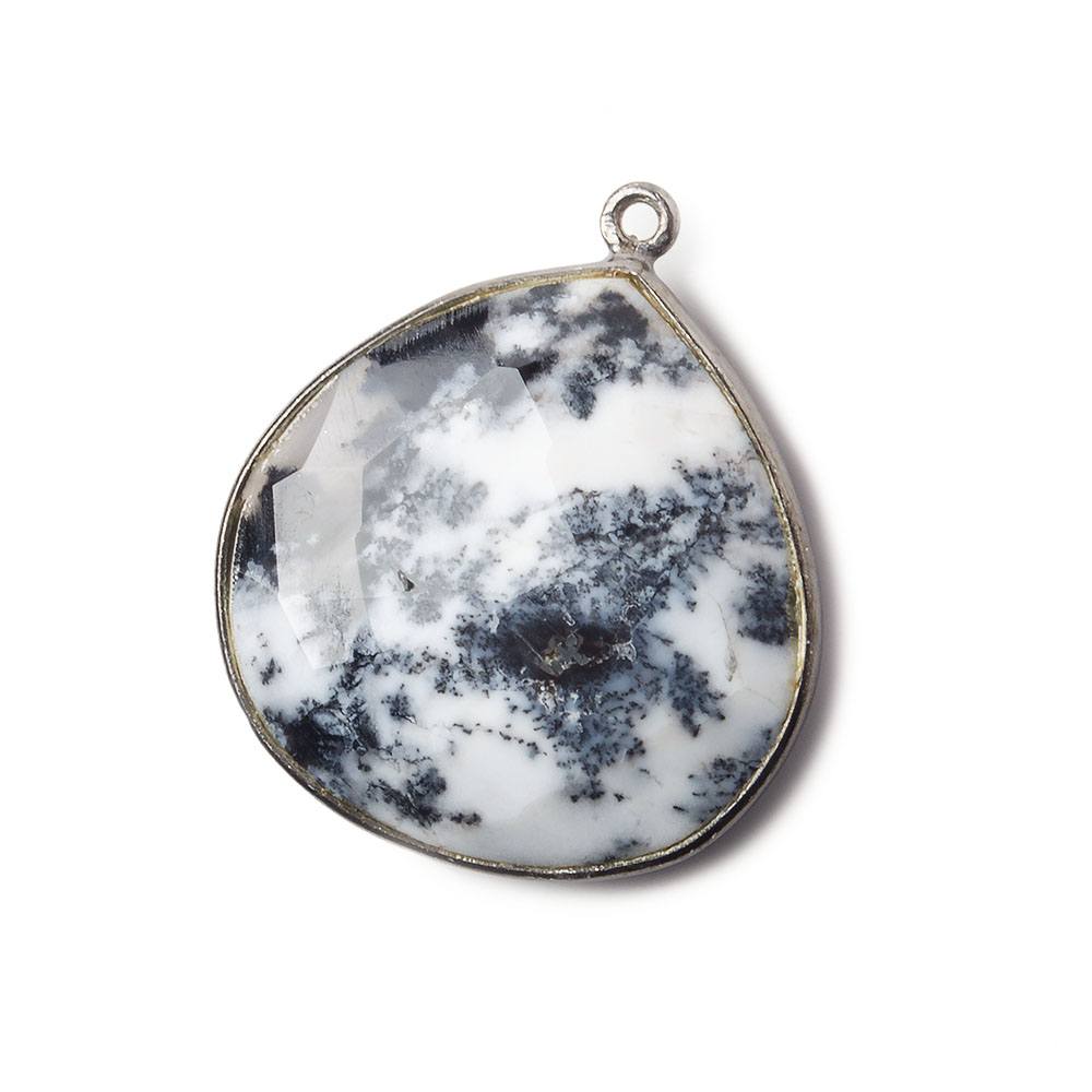 26x26mm Black Gold Bezeled Dendritic Opal Heart Focal Bead Pendant 1 pc - Beadsofcambay.com