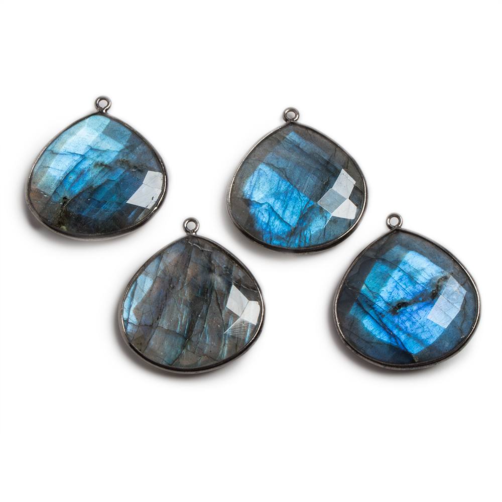 26x26mm Black Gold Bezeled Labradorite Heart Focal Bead Pendant 1 pc - Beadsofcambay.com