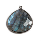 26x26mm Black Gold Bezeled Labradorite Heart Focal Bead Pendant 1 pc - Beadsofcambay.com
