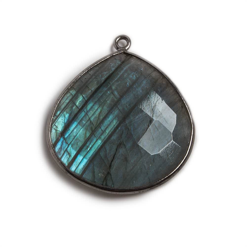 26x26mm Black Gold Bezeled Labradorite Heart Focal Bead Pendant 1 pc - Beadsofcambay.com