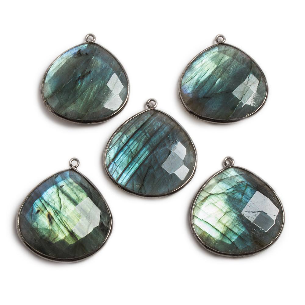 26x26mm Black Gold Bezeled Labradorite Heart Focal Bead Pendant 1 pc - Beadsofcambay.com