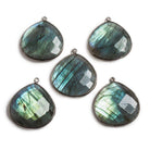 26x26mm Black Gold Bezeled Labradorite Heart Focal Bead Pendant 1 pc - Beadsofcambay.com