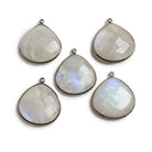 26x26mm Black Gold Bezeled Rainbow Moonstone Heart Focal Pendant 1 pc - Beadsofcambay.com