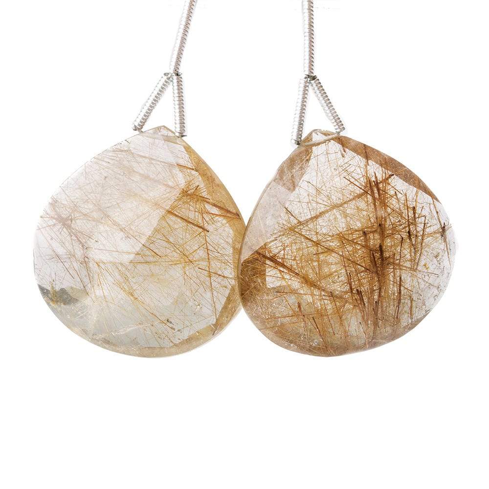 26x26mm Rutilated Quartz Faceted Heart Focal Bead 2 pieces - Beadsofcambay.com