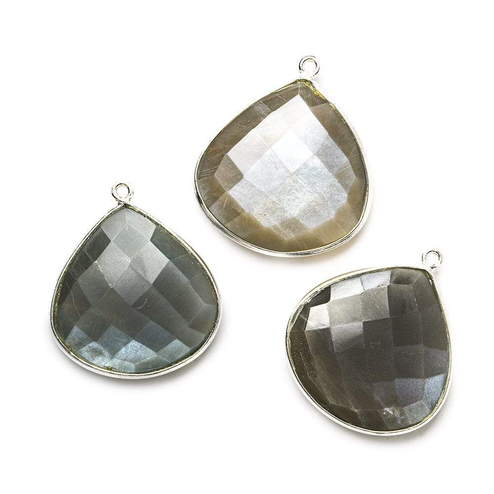 26x26mm Silver .925 Dark Brownish Platinum Moonstone faceted heart Pendant 1 piece - Beadsofcambay.com