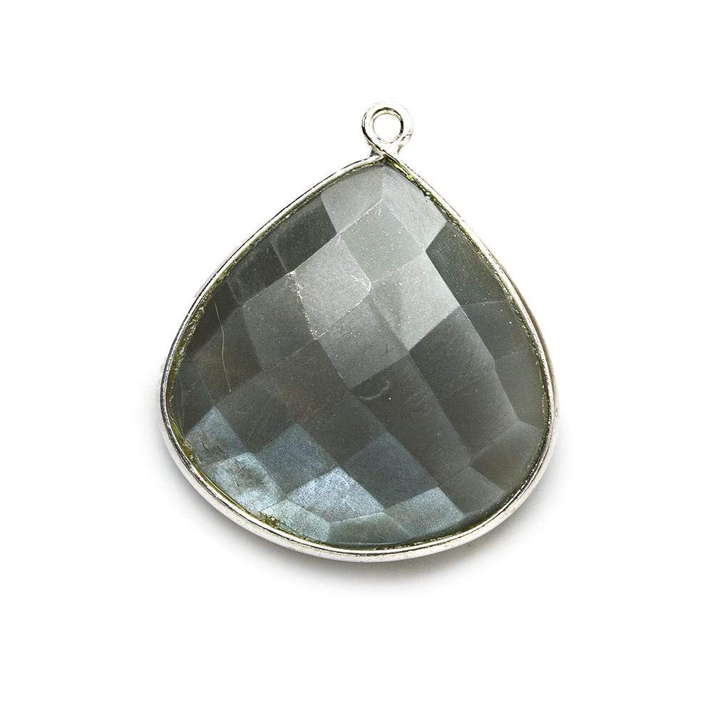 26x26mm Silver .925 Dark Brownish Platinum Moonstone faceted heart Pendant 1 piece - Beadsofcambay.com