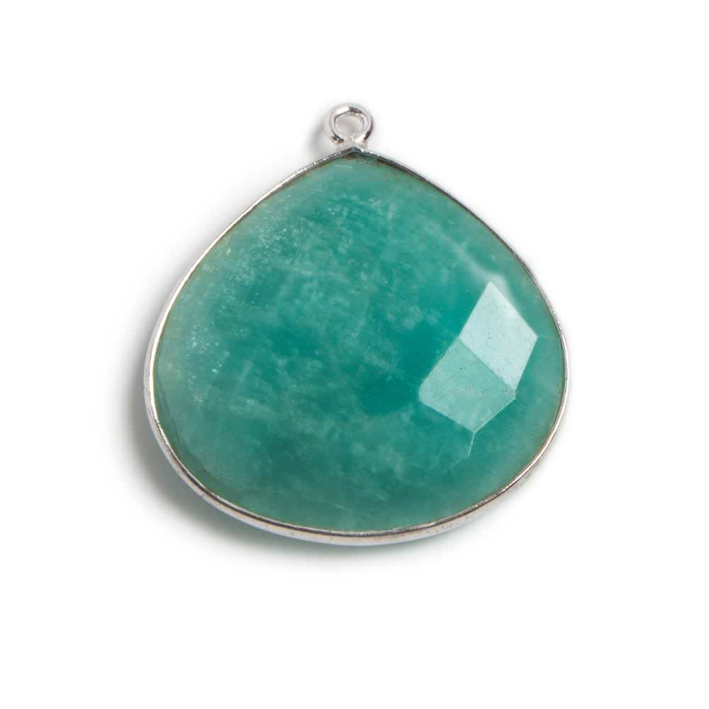 26x26mm Silver Bezeled Amazonite Heart Focal Bead Pendant 1 pc - Beadsofcambay.com