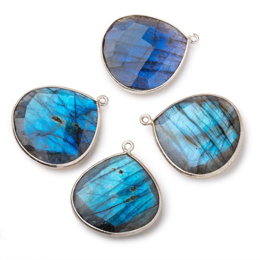 26x26mm Silver Bezeled Labradorite Heart Focal Bead Pendant 1 piece - Beadsofcambay.com