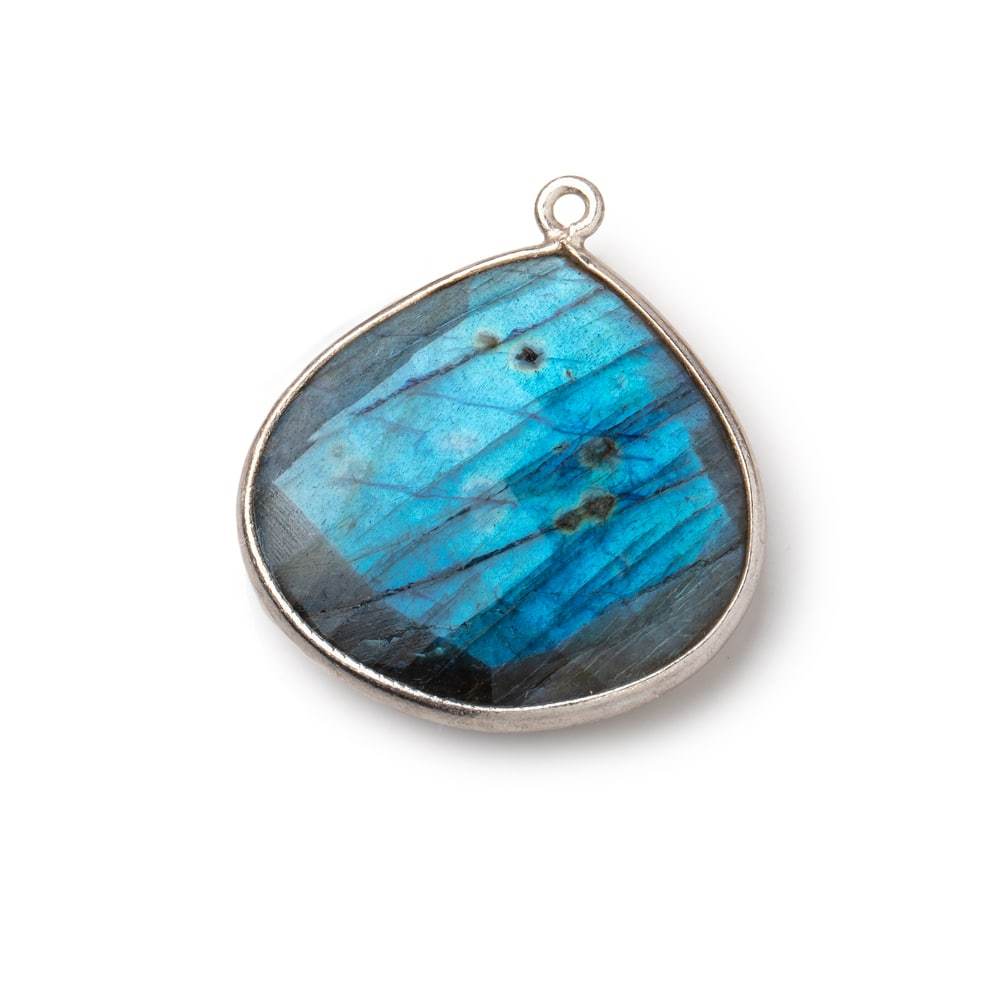 26x26mm Silver Bezeled Labradorite Heart Focal Bead Pendant 1 piece - Beadsofcambay.com