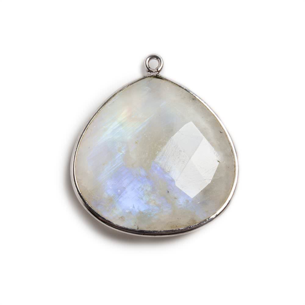 26x26mm Silver Bezeled Rainbow Moonstone Heart Focal Pendant 1 pc - Beadsofcambay.com