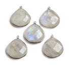 26x26mm Silver Bezeled Rainbow Moonstone Heart Focal Pendant 1 pc - Beadsofcambay.com