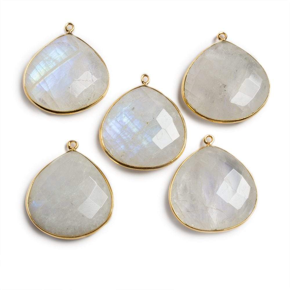 26x26mm Vermeil Bezeled Rainbow Moonstone Heart Focal Pendant 1 pc - Beadsofcambay.com