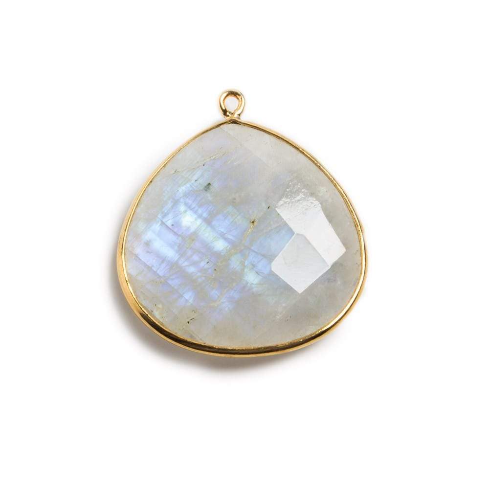 26x26mm Vermeil Bezeled Rainbow Moonstone Heart Focal Pendant 1 pc - Beadsofcambay.com