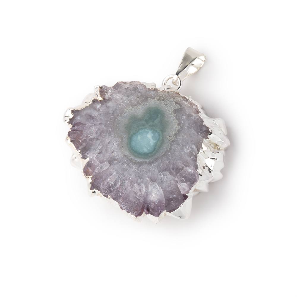 26x34mm Silver Leafed Amethyst Solar Quartz Slice Pendant 1 focal piece - Beadsofcambay.com