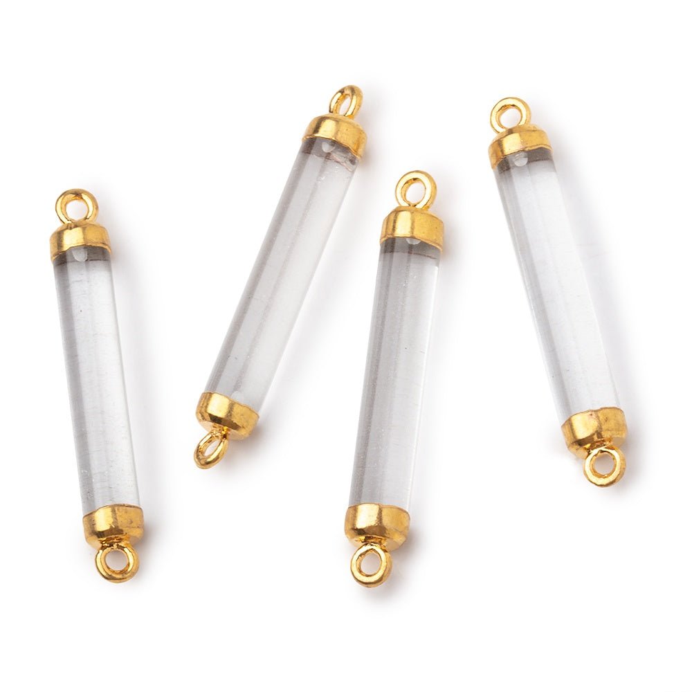 26x4.5mm Gold Leafed Crystal Quartz Tube Focal Connector 1 piece - Beadsofcambay.com