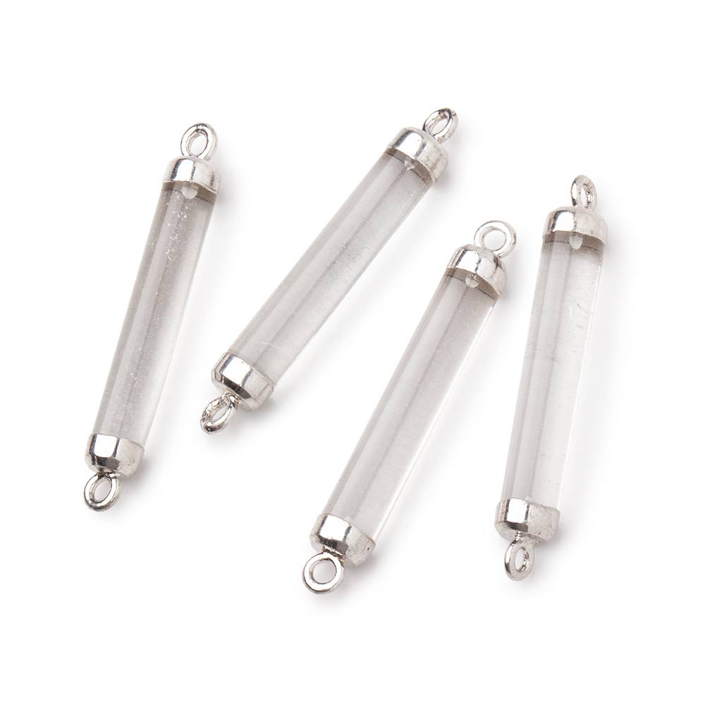 26x4.5mm Silver Leafed Crystal Quartz Tube Focal Connector 1 piece - Beadsofcambay.com