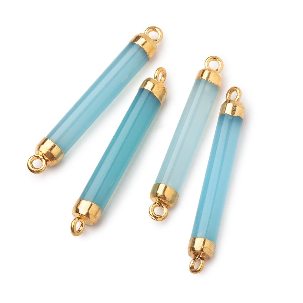 26x5mm Gold Leafed Blue Chalcedony Tube Focal Connector 1 piece - Beadsofcambay.com