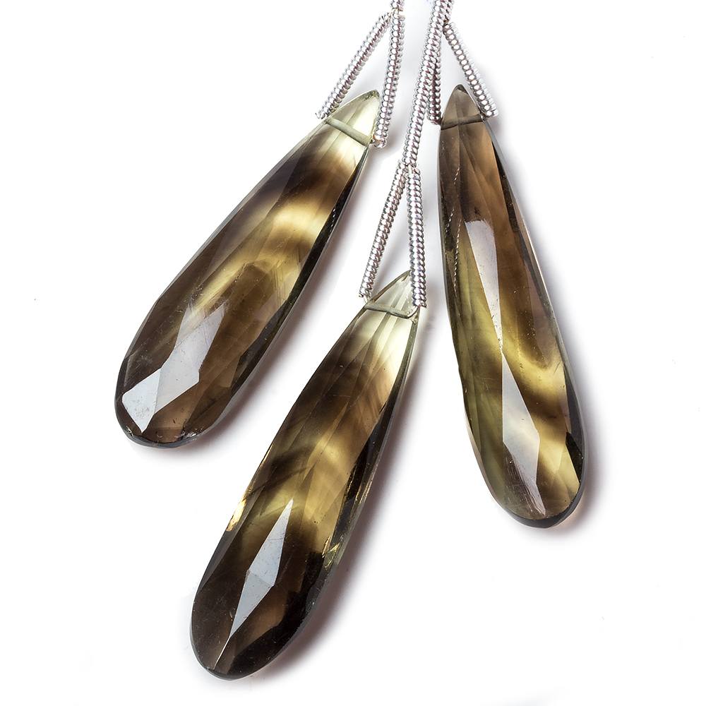 27 - 32mm Bi-Color Quartz Elongated Faceted Pear Focal Set of 3 - Beadsofcambay.com