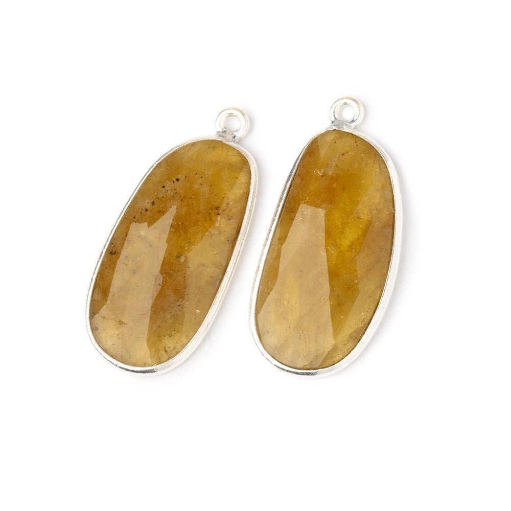 27.5x13mm .925 Silver Bezel Yellow Beryl Faceted Freeform Set of 2 Pendants - Beadsofcambay.com